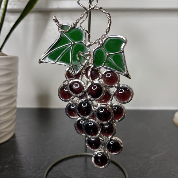 Other - Vintage Stained Glass Purple Grapes Cluster Suncatcher